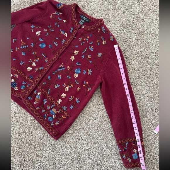 Vintage All Points Floral Embroidered Snap front Cardigan Sweater 
size Large - Picture 12 of 12